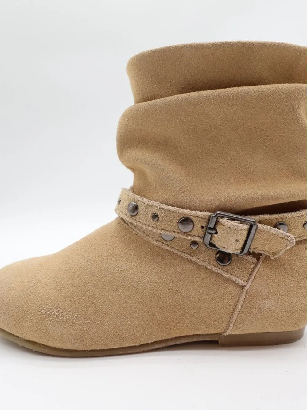 L'Amour Girls Size 11 Tan Leather Slouch Studded Buckle Ankle Boots